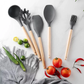 12 Pcs Silicone Cooking Utensils Kitchen Utensil Set | Heat Resistant Kitchen Non Toxic Spatula Set With Turner Tongs,spoon,brush,whisk-wooden Handle – Random Color