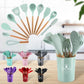 12 Pcs Silicone Cooking Utensils Kitchen Utensil Set | Heat Resistant Kitchen Non Toxic Spatula Set With Turner Tongs,spoon,brush,whisk-wooden Handle – Random Color