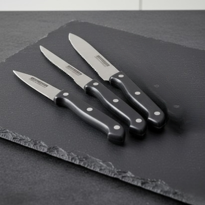 3-piece Kitchen Knives Set – Black | Non-stick Coating, Ergonomic Anti-slip Handles, Perfect For Chopping, Slicing & Dicing | Dishwasher Safe