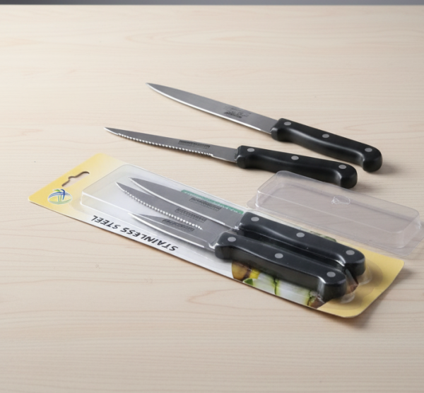 3-piece Kitchen Knives Set – Black | Non-stick Coating, Ergonomic Anti-slip Handles, Perfect For Chopping, Slicing & Dicing | Dishwasher Safe