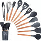 12 Pcs Silicone Cooking Utensils Kitchen Utensil Set | Heat Resistant Kitchen Non Toxic Spatula Set With Turner Tongs,spoon,brush,whisk-wooden Handle – Random Color